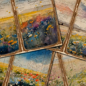 DIGITAL Watercolor Wildflowers Junk Journal Kit – Printable Flowers - Collage Sheet - FA133