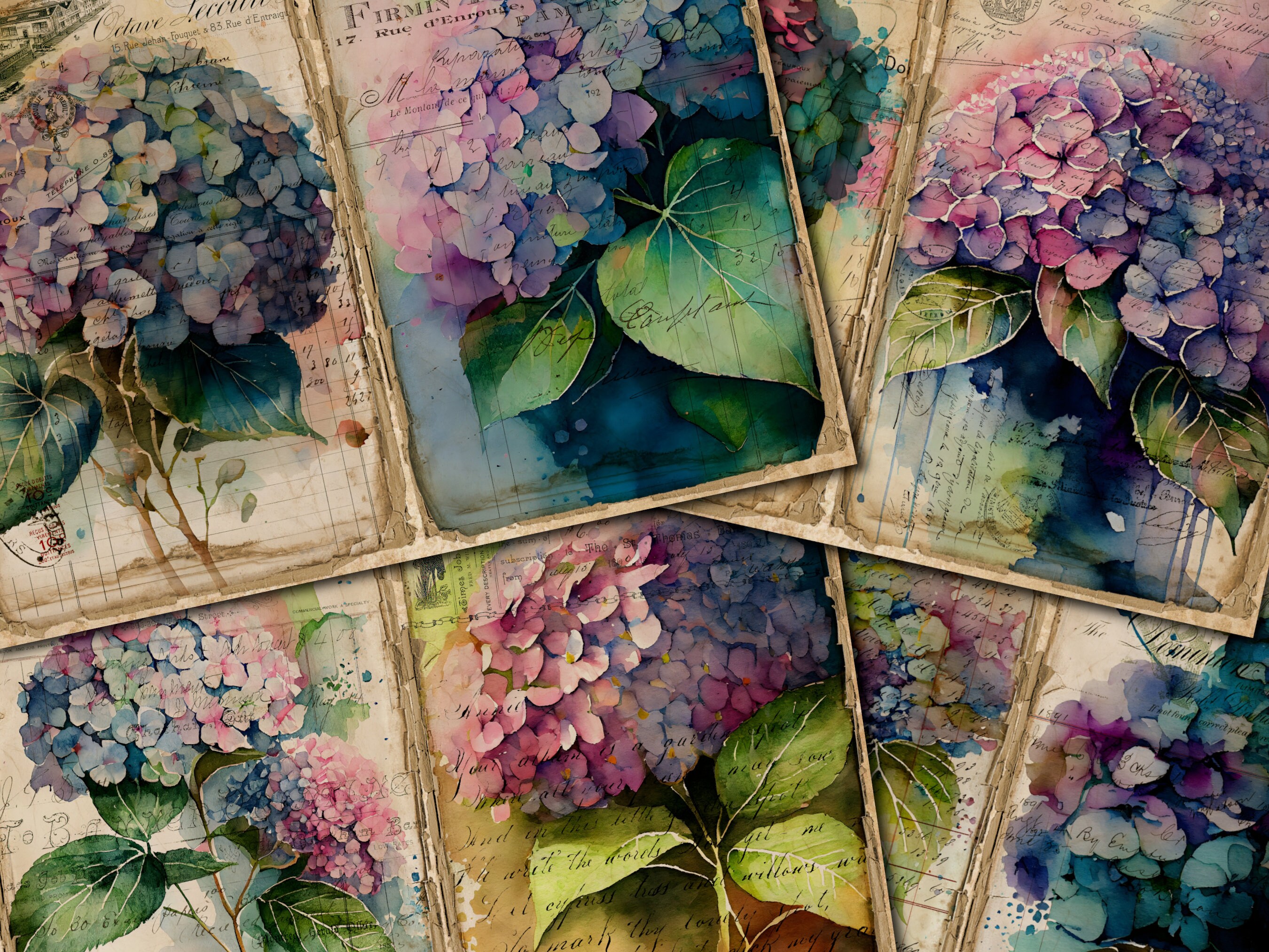 注目ブランド , Hydrangea Printable, Journal Junk Vintage Pages Journal その他