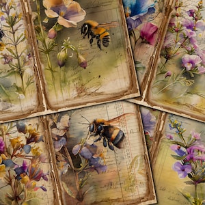 Vintage Bee Junk Journal Kit - Printable Floral Pages - FA175