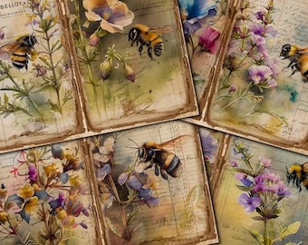 Vintage Bee Junk Journal Kit - Printable Floral Pages - FA175