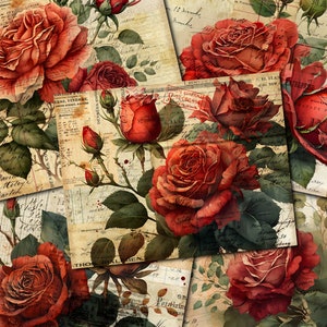 Diario spazzatura stampabile, Rose rosse, documenti di diario vintage, diario spazzatura rosa, kit digitale di diario spazzatura vintage, diario stampabile