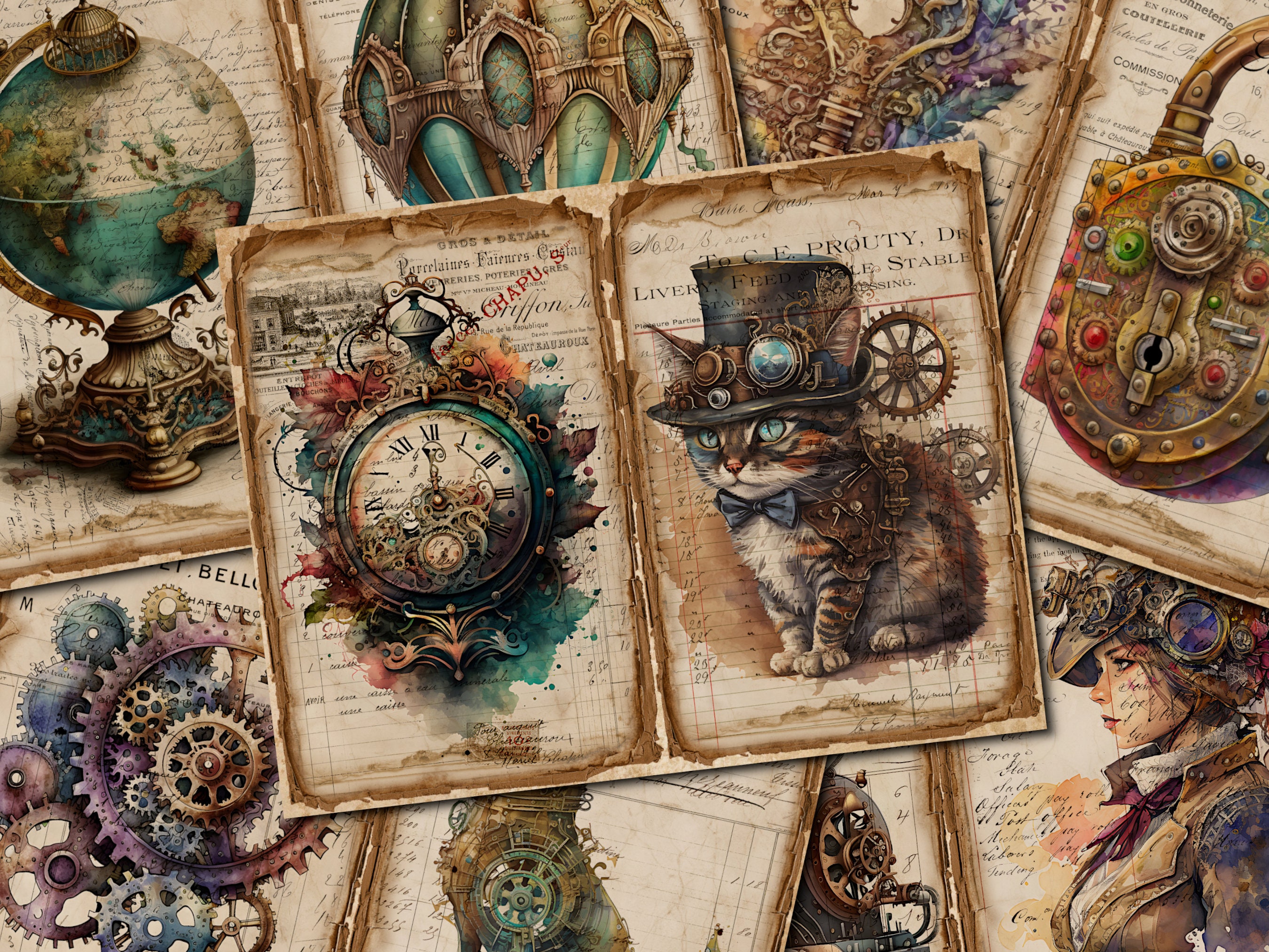 Steampunk Junk Journal Pages: Vintage Ephemera (Digital Download)