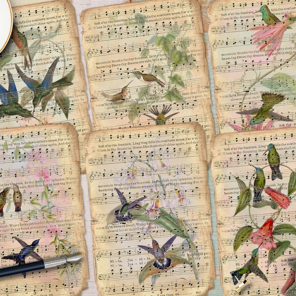 Junk Journal Music Cards, Digital Music Sheets, Vintage Ephemera Cards, Vintage Music Tags, Music Journal Cards Notes Tags Collage Sheet