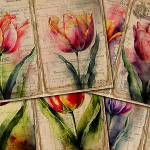 Aquarell Blumen Junk Journal druckbare Seite, Blumen Junk Journal Kit, Tulpe Junk Journal Papier, digitale Collage Sheet, sofortiger Download