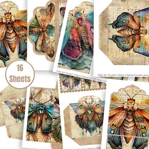 Vintage Moth Ephemera Kit 2: Junk Journal Printable Collage Art (Digital Download) - FA230
