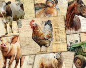 Farm Animals Collage Papers: Vintage Junk Journal Kit (Digital Download)