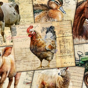Diario di scarto stampabile, carta per collage di animali da fattoria, carta per diario, diario di scarto, kit digitale per diario di scarto, diario stampabile di animali da fattoria