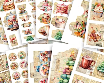 Christmas Dessert Ephemera Kit: Vintage Journaling Cards (Digital Download) - FA268