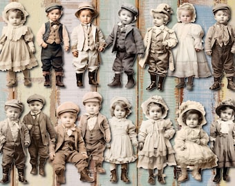 Junk Journal Printable, Vintage Children Fussy Cut, Victorian Children Fussy Cut , Junk Journal Digi Kit, Digital Download