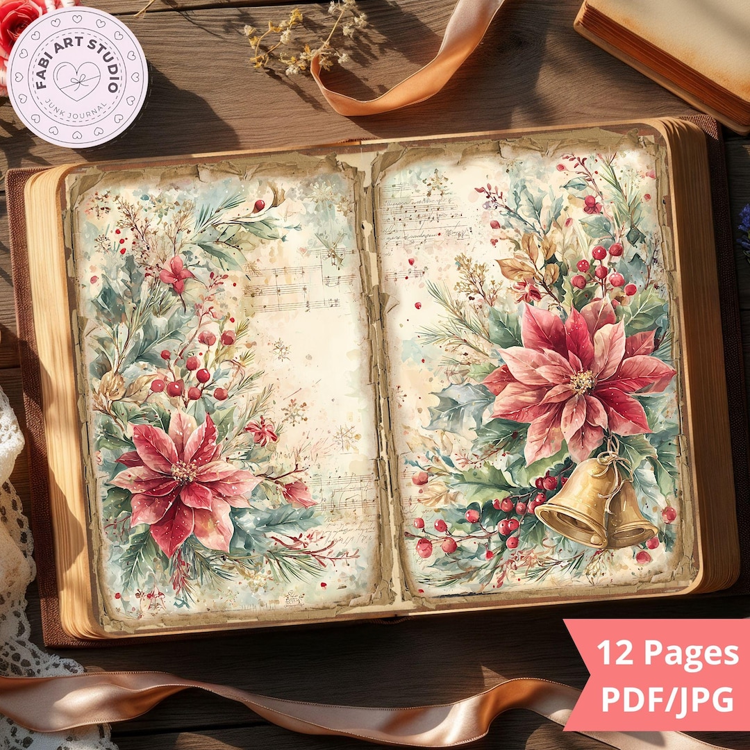 Christmas Flowers Junk Journal Kit – Vintage Floral Printable Pages ...