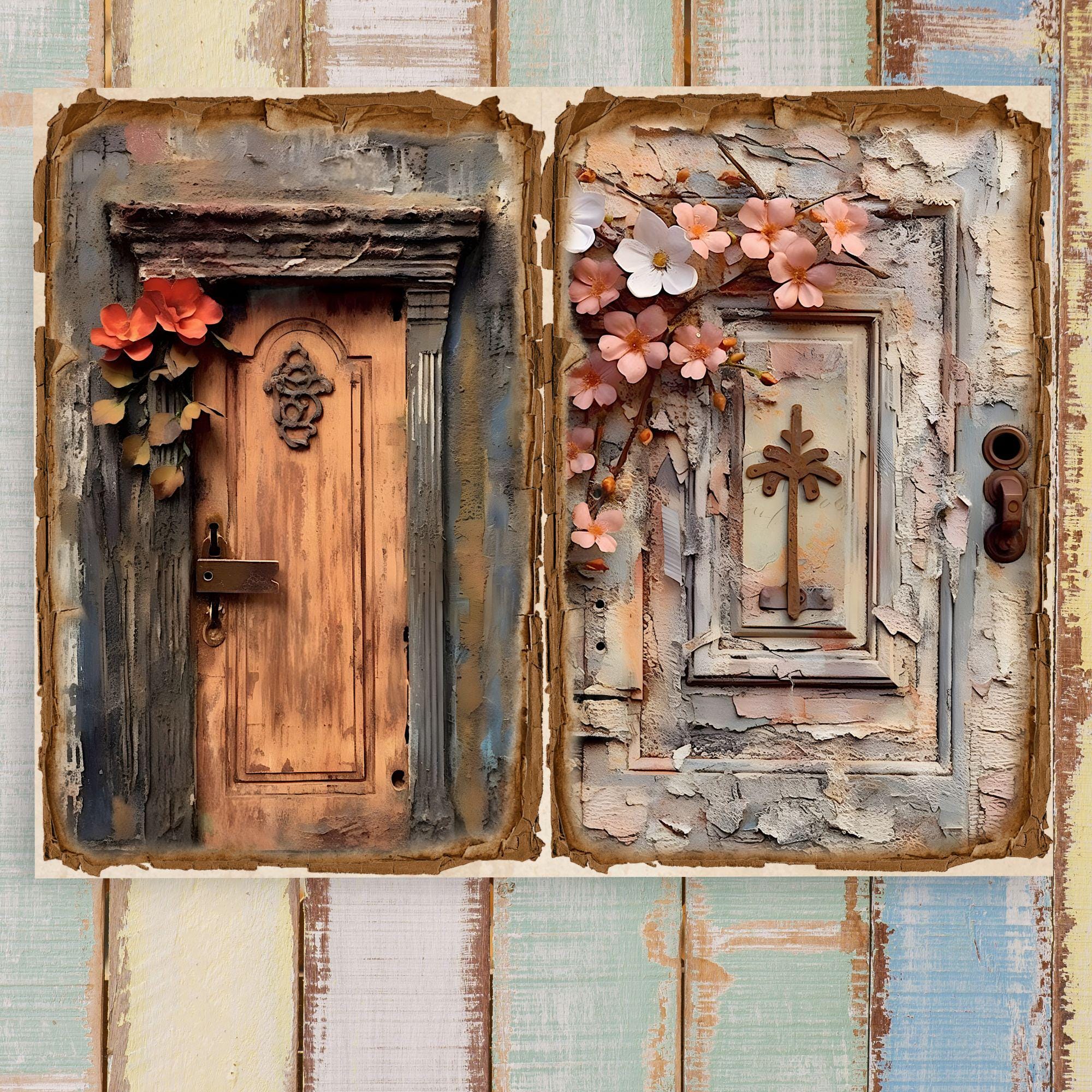 Rustic Wooden Door Printables: Distressed Mixed Media Designs (digital ...