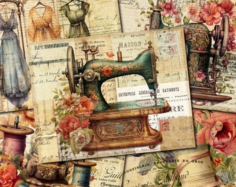 Kit de diario de costura vintage: Paquete de papeles decorativos (descarga digital)