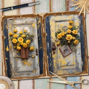 Junk Journal Printable, Wooden Doors With Yellow Roses, Journal Pages ...