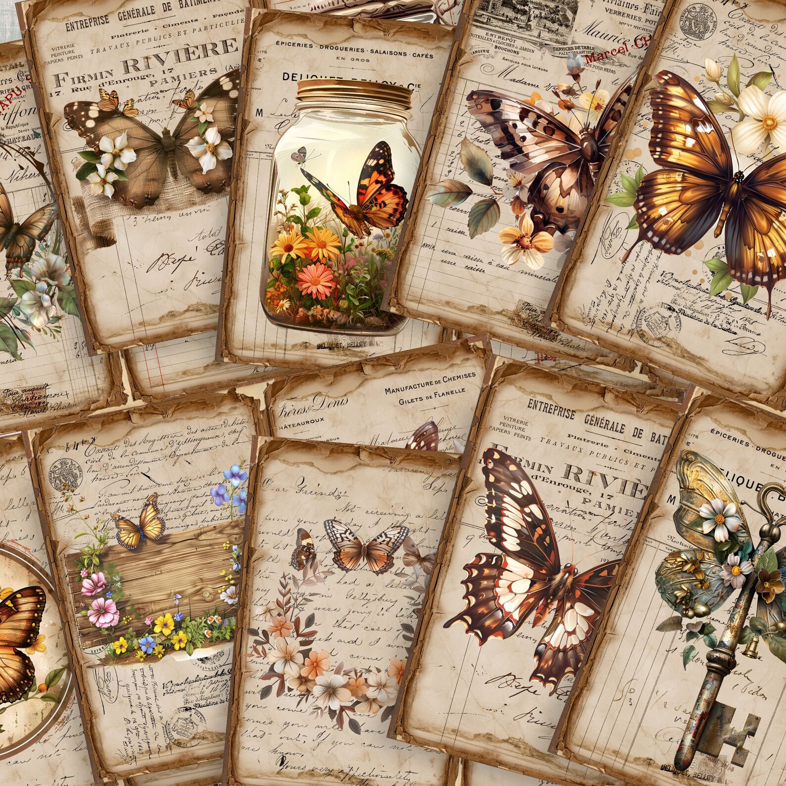 Antique Butterfly Junk Journal Pages: Vintage Ephemera (digital ...