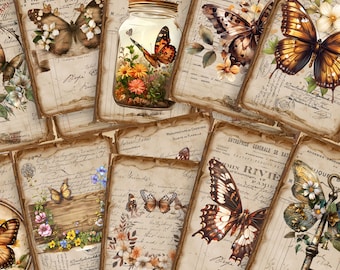 Páginas de diario de recortes con mariposas antiguas: Ephemera vintage (Descarga digital)