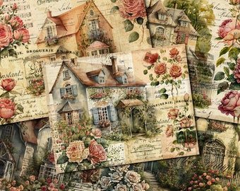French House Roses Junk Journal Kit: Cottagecore Printable (Digital Download)