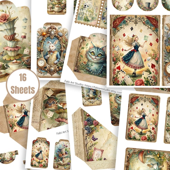 Alice in Wonderland Junk Journal Add-On Kit 2 | Printable Ephemera for Journals & Scrapbooks - FA351