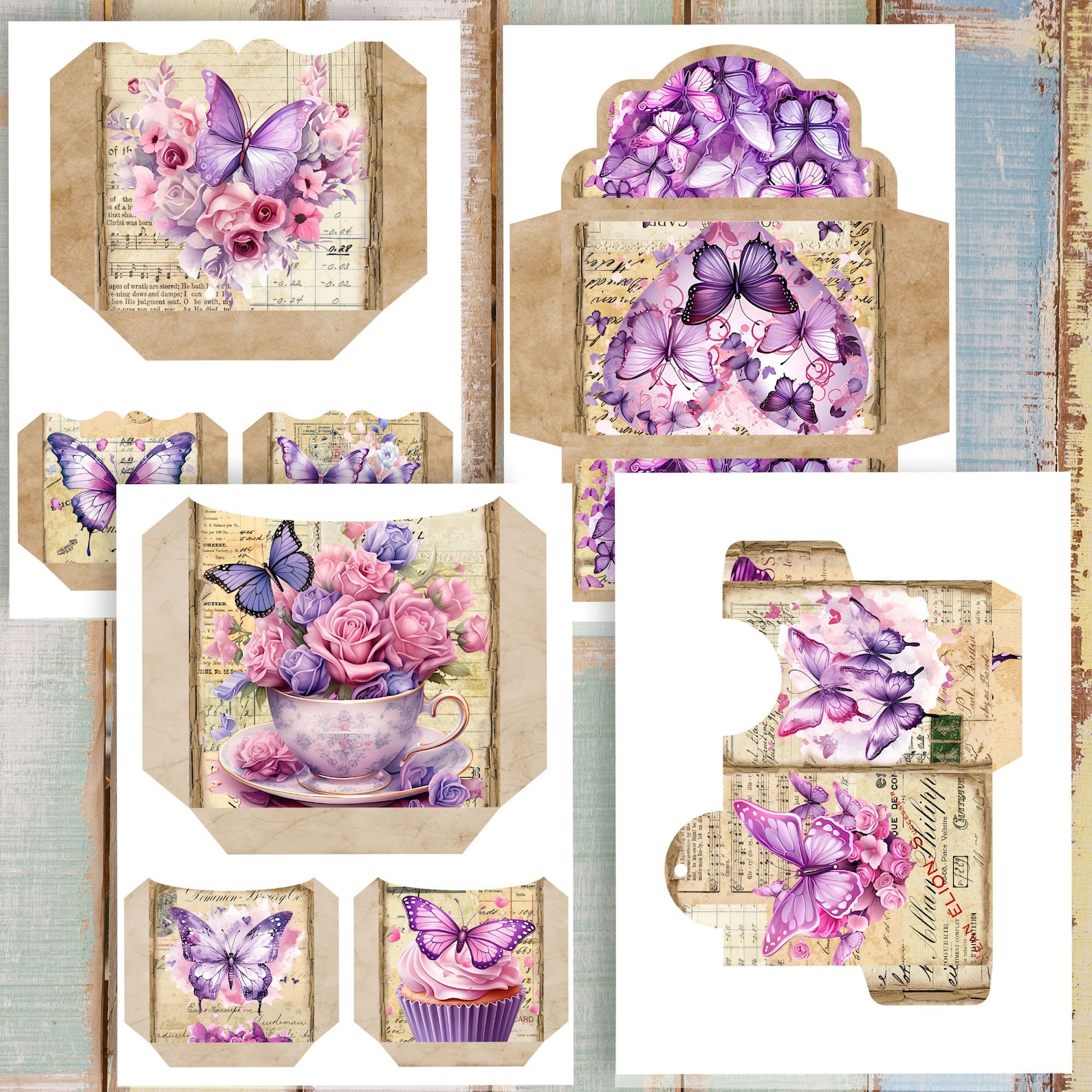 Purple Butterfly Junk Journal Kit: Vintage Ephemera, Tags (digital ...