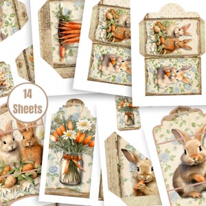 Kit di effimeri diario di Pasqua Junk Journal – 14 fogli stampabili con etichette, buste, biglietti e tasche - JPG - PDF