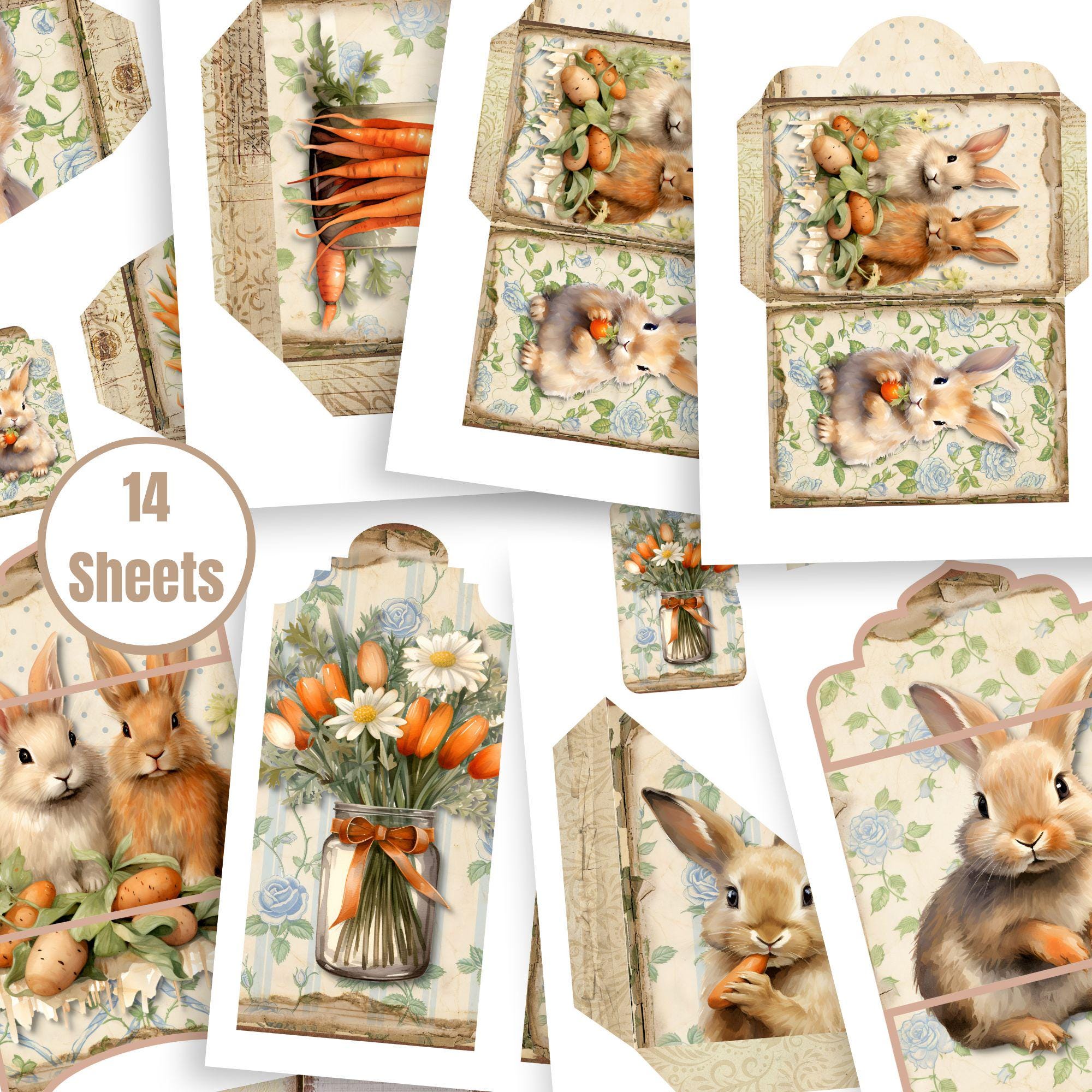 Easter Junk Journal Ephemera: Vintage Bunny Tags, Cards (digital ...