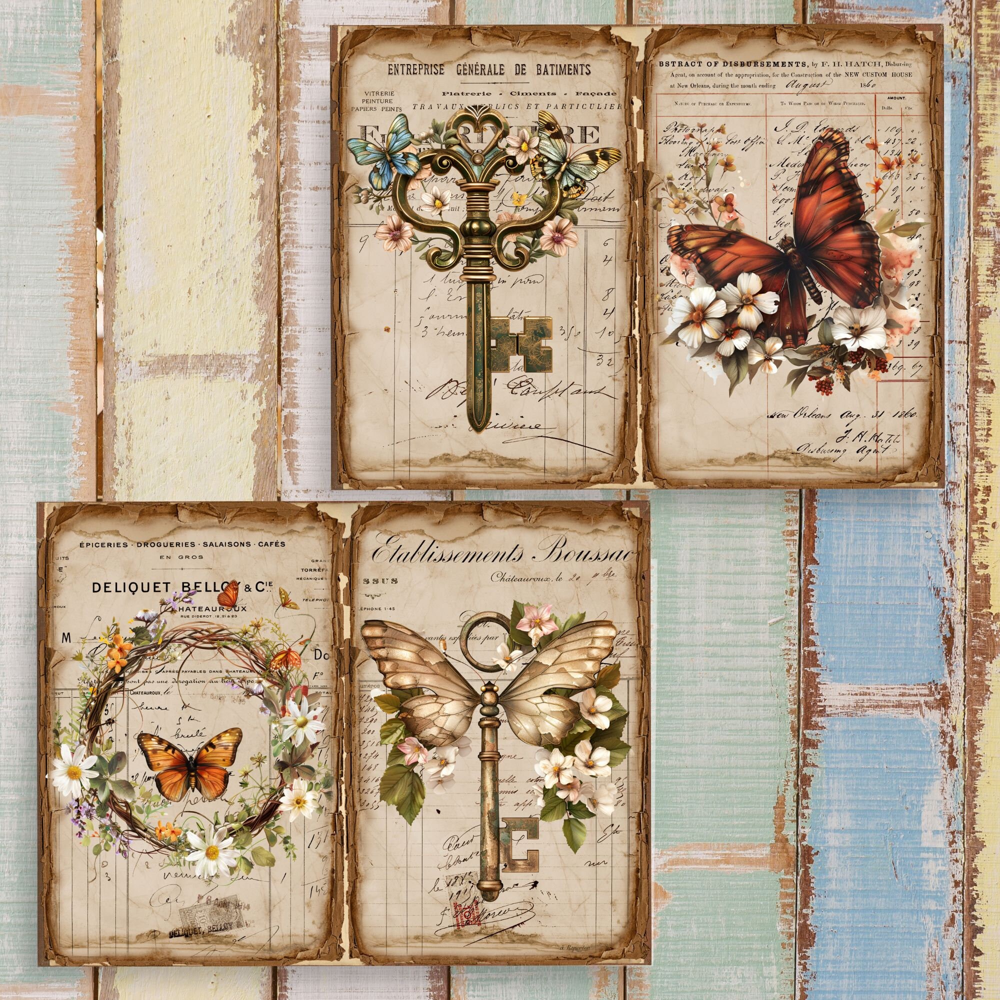Antique Butterfly Junk Journal Pages: Vintage Ephemera (digital ...
