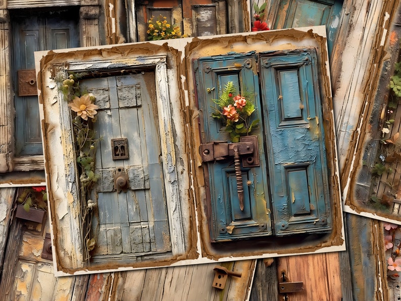 Junk Journal Printable, Wooden Doors , Vintage Journal Pages, Door Junk Journal , Junk Journal Digi Kit, Wooden Door Journal image 1