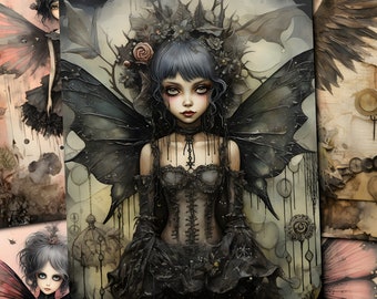 Kit per junk journal a tema fate gotiche: pagine di Halloween in stile antico (download digitale)