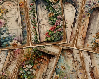 Páginas de diario basura de Floral Doors: Kit imprimible vintage (descarga digital) - FA173