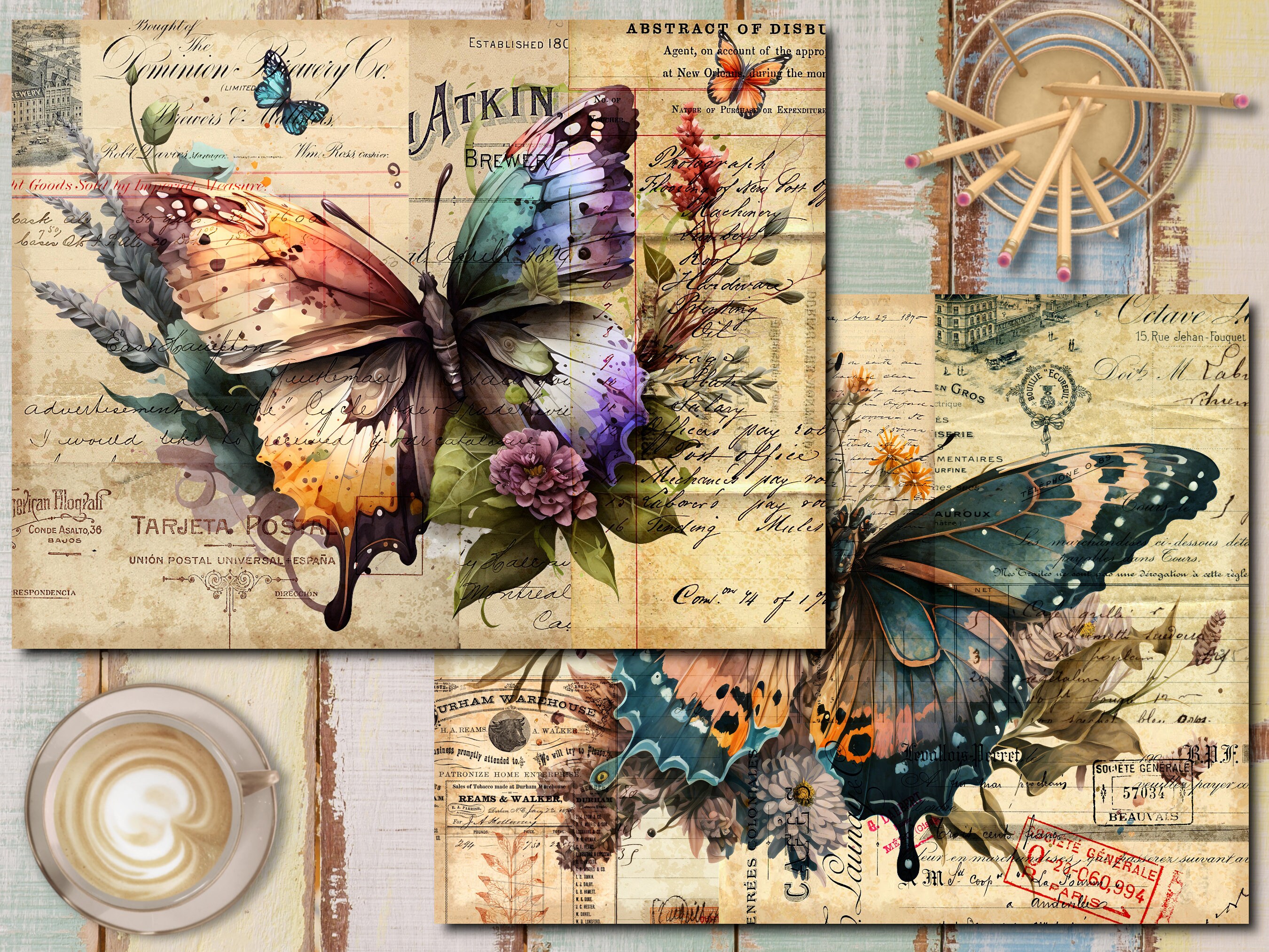 Butterfly Collage Papers: Vintage Junk Journal Kit (digital Download ...