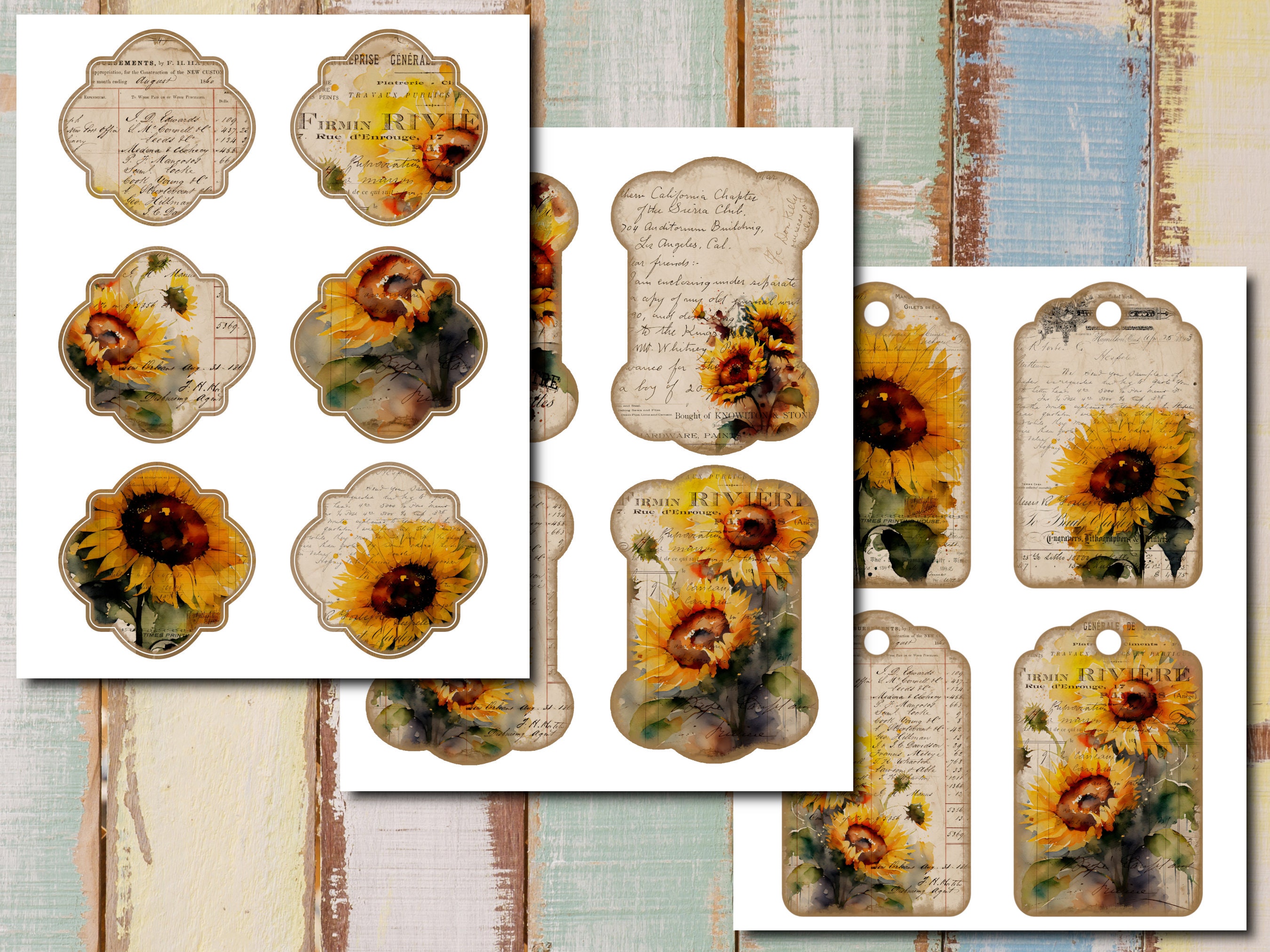 Sunflower Junk Journal Kit: Printable Folding Folio, Ephemera (digital ...