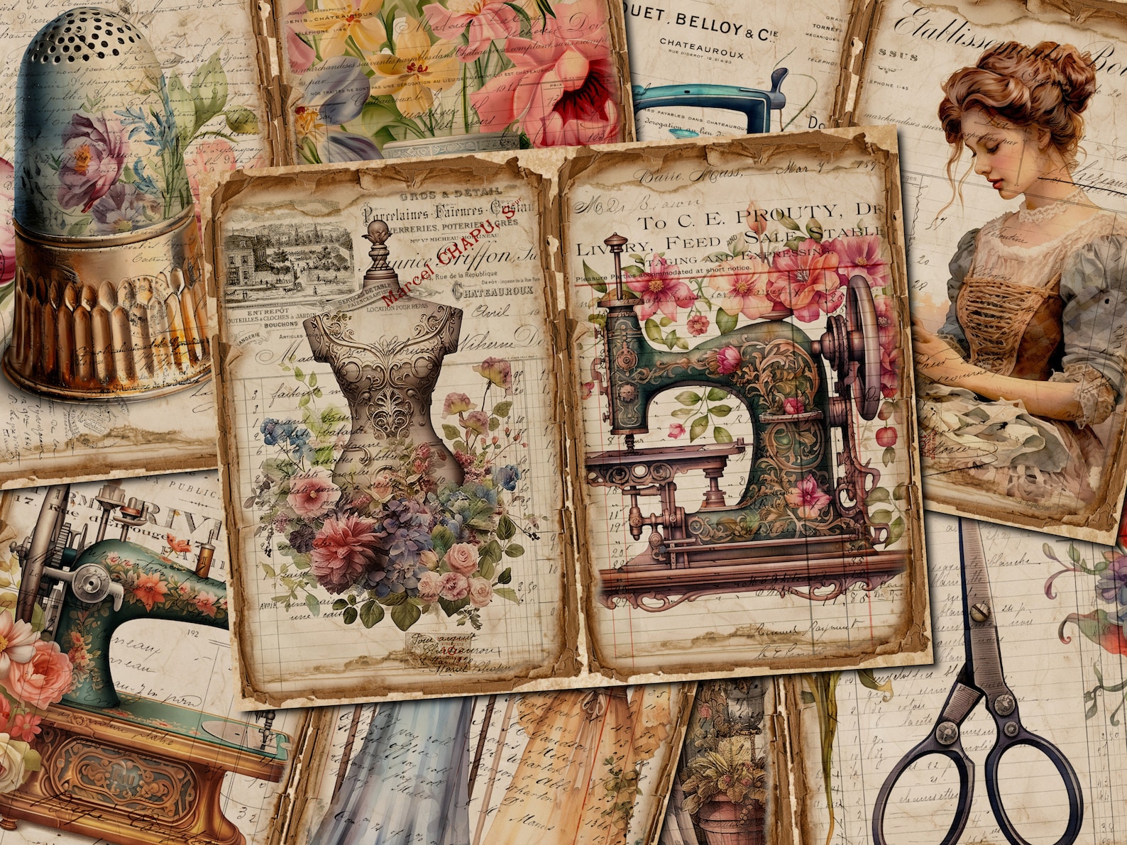 DIGITAL Vintage Sewing Junk Journal Kit – Printable Journal Pages ...