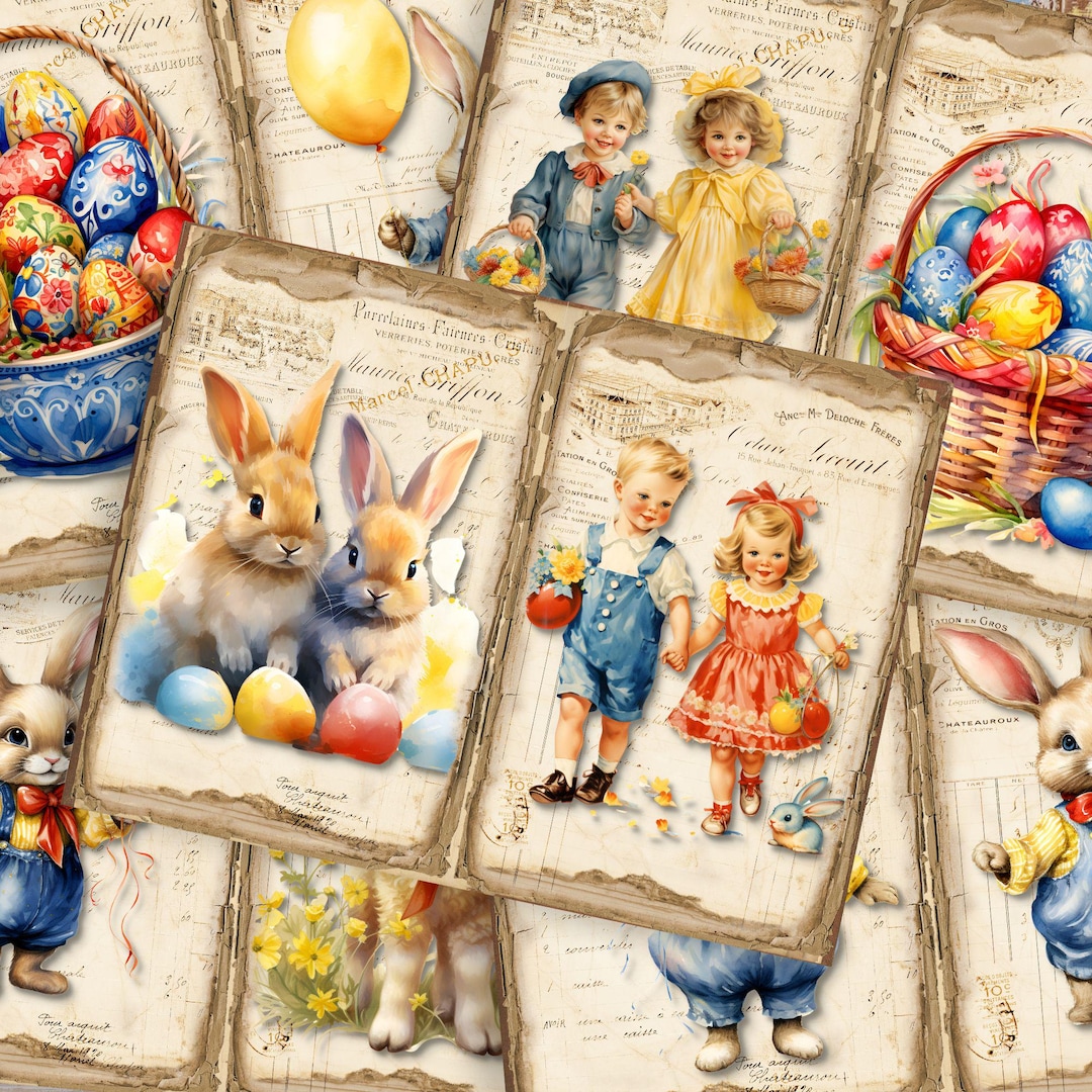 Easter Junk Journal Pages – 5 Vintage Printable Sheets, US