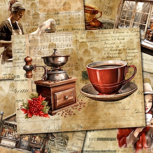 Foglio collage caffè, kit diario spazzatura caffè, carta per diario vintage, confezione di carta per tazze da caffè, pagine stampabili, pagine digitali accoglienti, album di ritagli