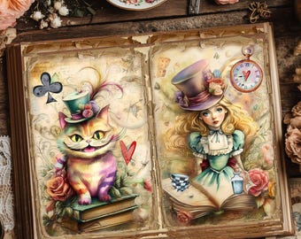 Whimsical Alice in Wonderland Junk Journal Kit – Vintage Printable Pages (Digital Download) - FA359