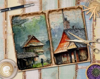 Village Rainy Day Journal Kit, Vintage Journal Pages, Junk Journal , Vintage Junk Journal Digi Kit, Vintage Printable Journal