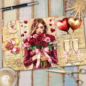 Kit de diario basura con purpurina para San Valentín: 8 hojas imprimibles con etiquetas, rótulos, tarjetas y recortes (300 DPI, JPG, tamaño carta de EE. UU.)