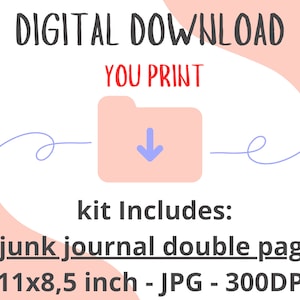 May include: Digital download of four printable junk journal double pages in JPG format. The pages are 11x8.5 inches and 300 DPI.