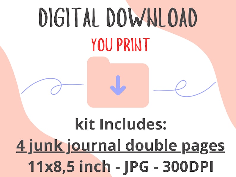 May include: Digital download of four printable junk journal double pages in JPG format. The pages are 11x8.5 inches and 300 DPI.