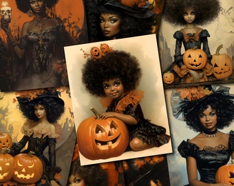 Halloween Junk Journal Kit, Pretty Witches Papers (Digital Download)