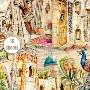 Jours imprimables dans des papiers de collage marocains - Pages de journal indésirable à l'aquarelle - Téléchargement numérique pour les revues d'art et de loisirs créatifs - FA217