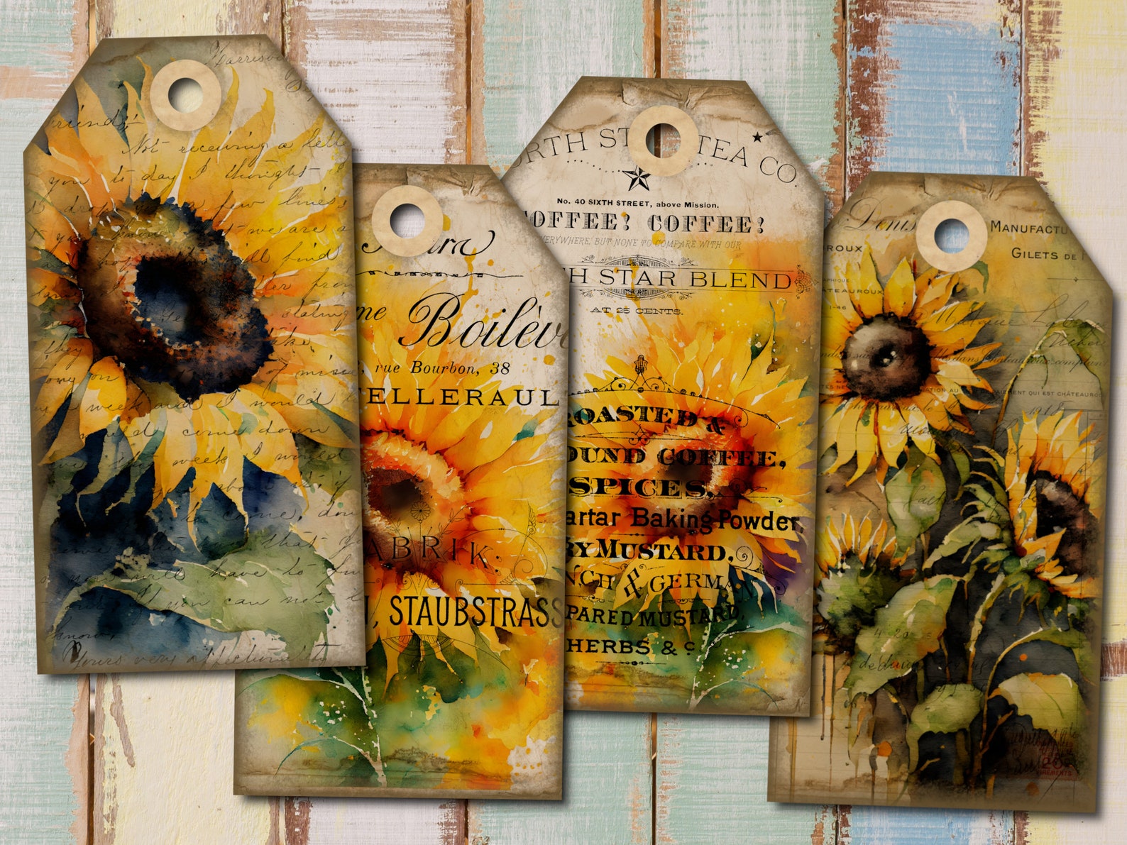 DIGITAL Sunflower Junk Journal Tags – Vintage Flower Ephemera ...