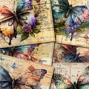Papéis de colagem de borboletas, diário de lixo para impressão, diário de lixo de borboletas vintage, kit digital de diário de lixo vintage, diário para impressão