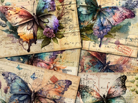 Butterfly Collage Papers: Vintage Junk Journal Kit (Digital Download)