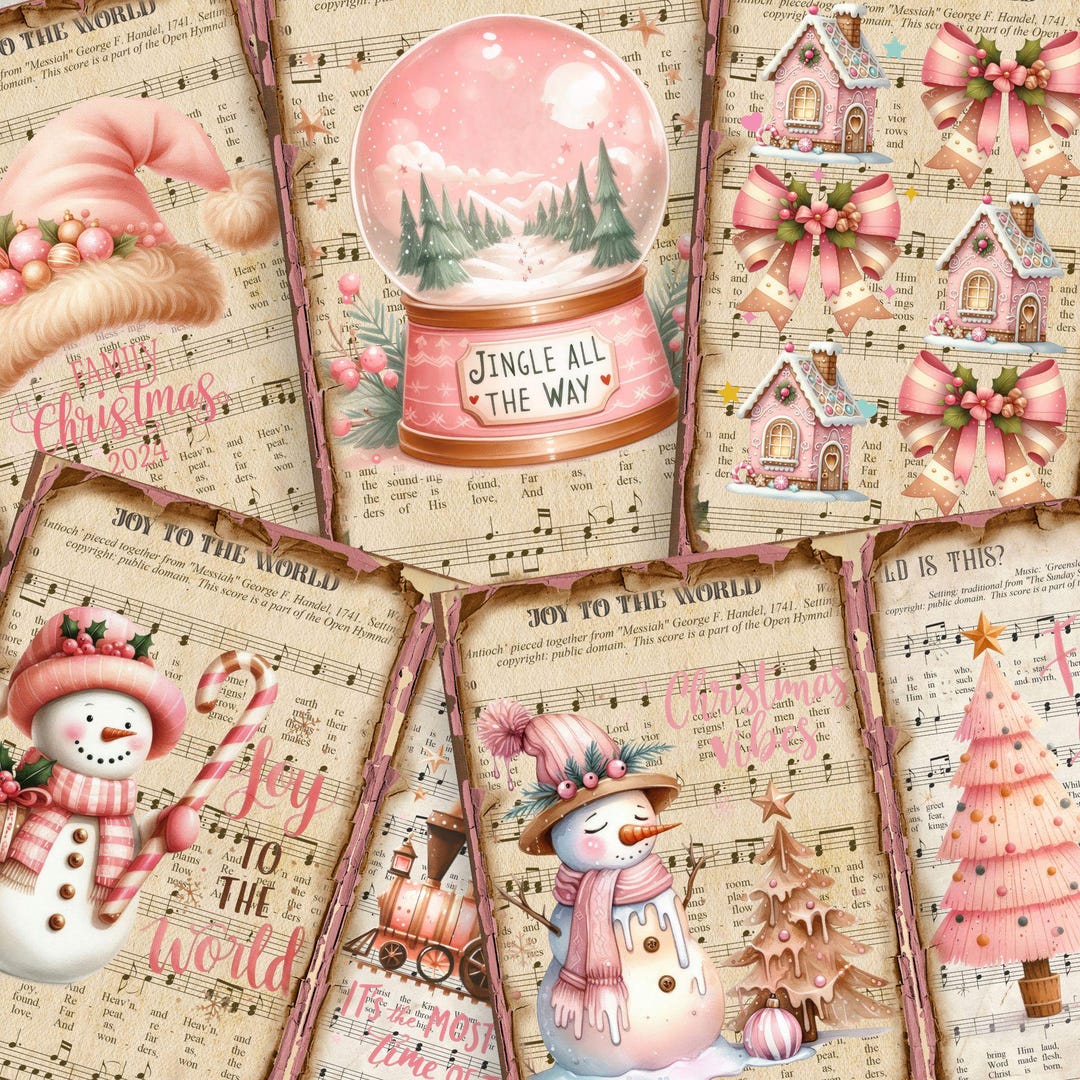 Shabby Pink Christmas Junk Journal Kit 5 Digital Pages, Vintage Holiday ...