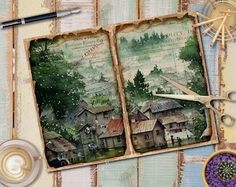 Village Rainy Day Journal Kit, Vintage Journal Pages, Junk Journal , Vintage Junk Journal Digi Kit, Vintage Printable Journal