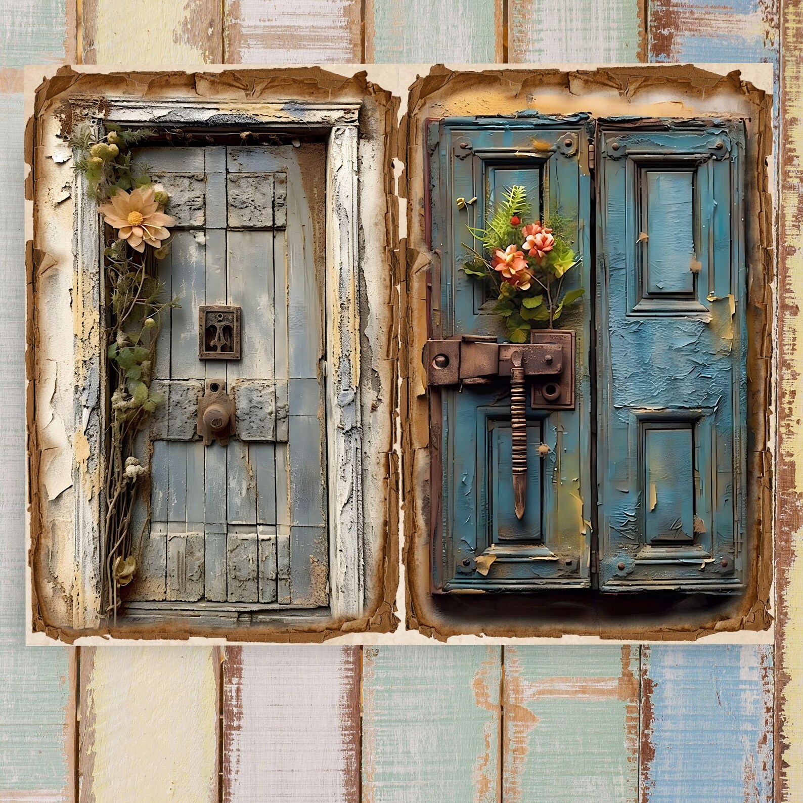 Rustic Wooden Door Printables: Distressed Mixed Media Designs (digital ...