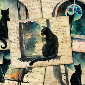 Journal indésirable imprimable, chat noir, papiers vintage, journal indésirable chat noir, kit digi vintage de journal indésirable, journal imprimable