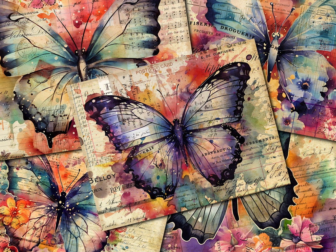 Junk Journal Printable, Butterfly , Vintage Journal Papers, Butterflies Junk Journal , Vintage ...
