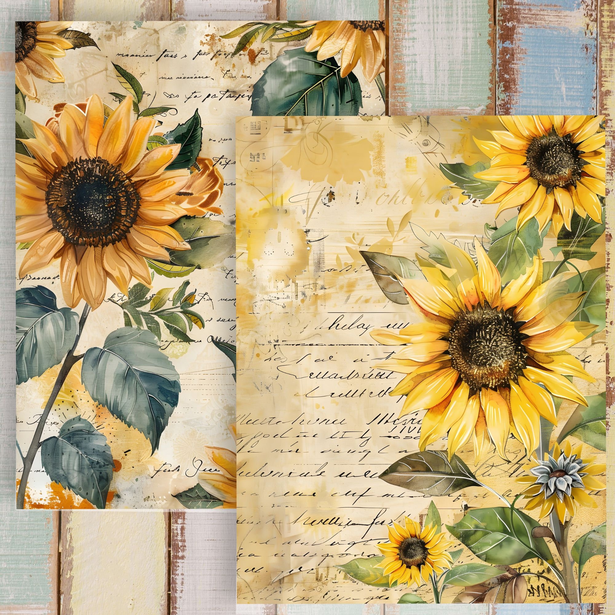 Sunflower Junk Journal Kit: Vintage Scrapbook Paper (digital Download ...