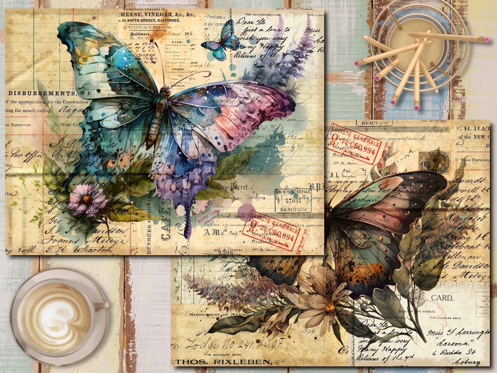 Butterfly Collage Papers: Vintage Junk Journal Kit (digital Download ...